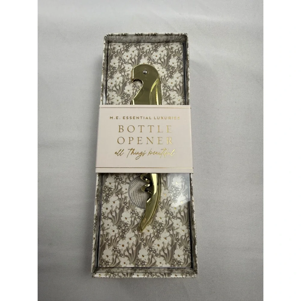 Margot Elena M.E. Essential Luxuries Gold Bottle Opener Wine Corkscrew New Boxed